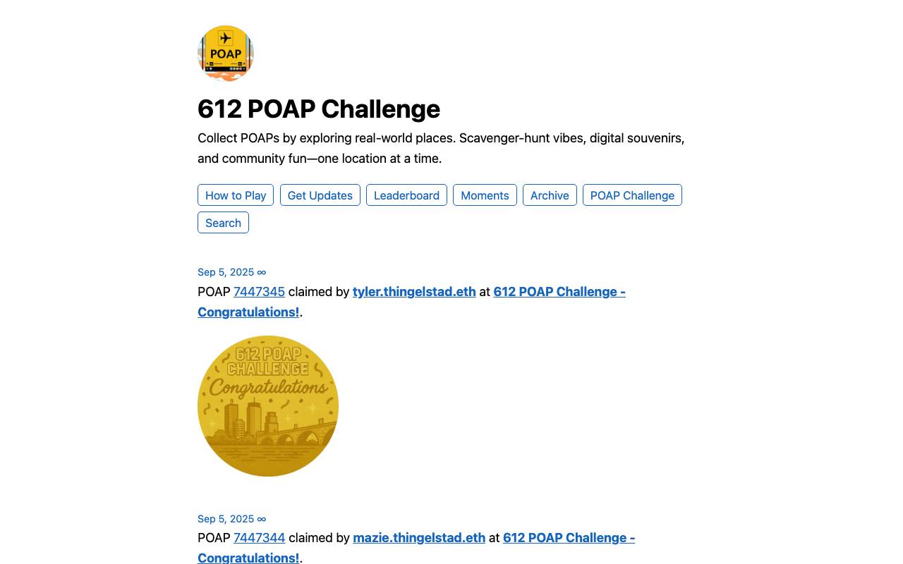 The front page of 612.poapchallenge.com on Oct 20, 2026