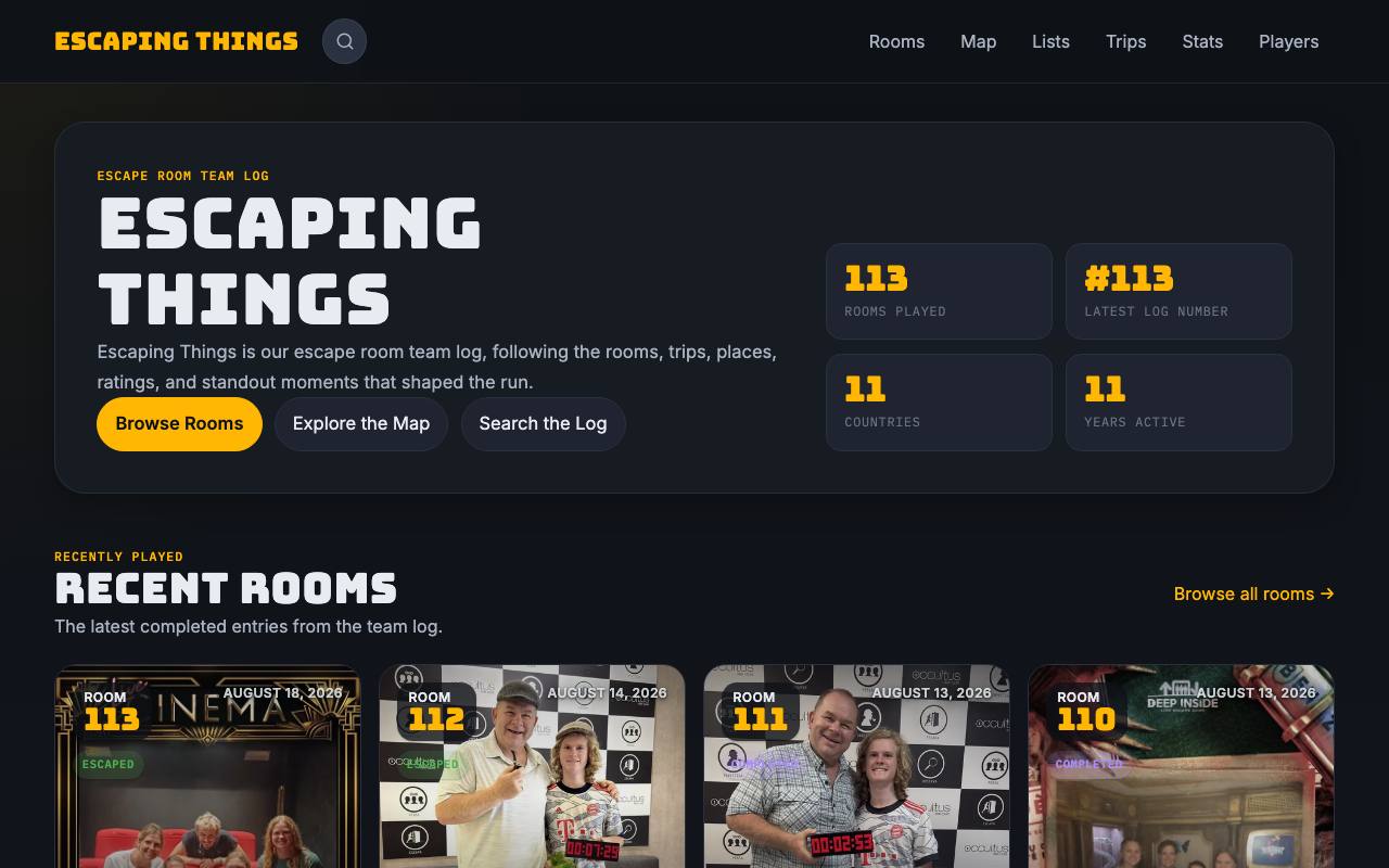 The front page of escape.thingelstad.com on Oct 20, 2026