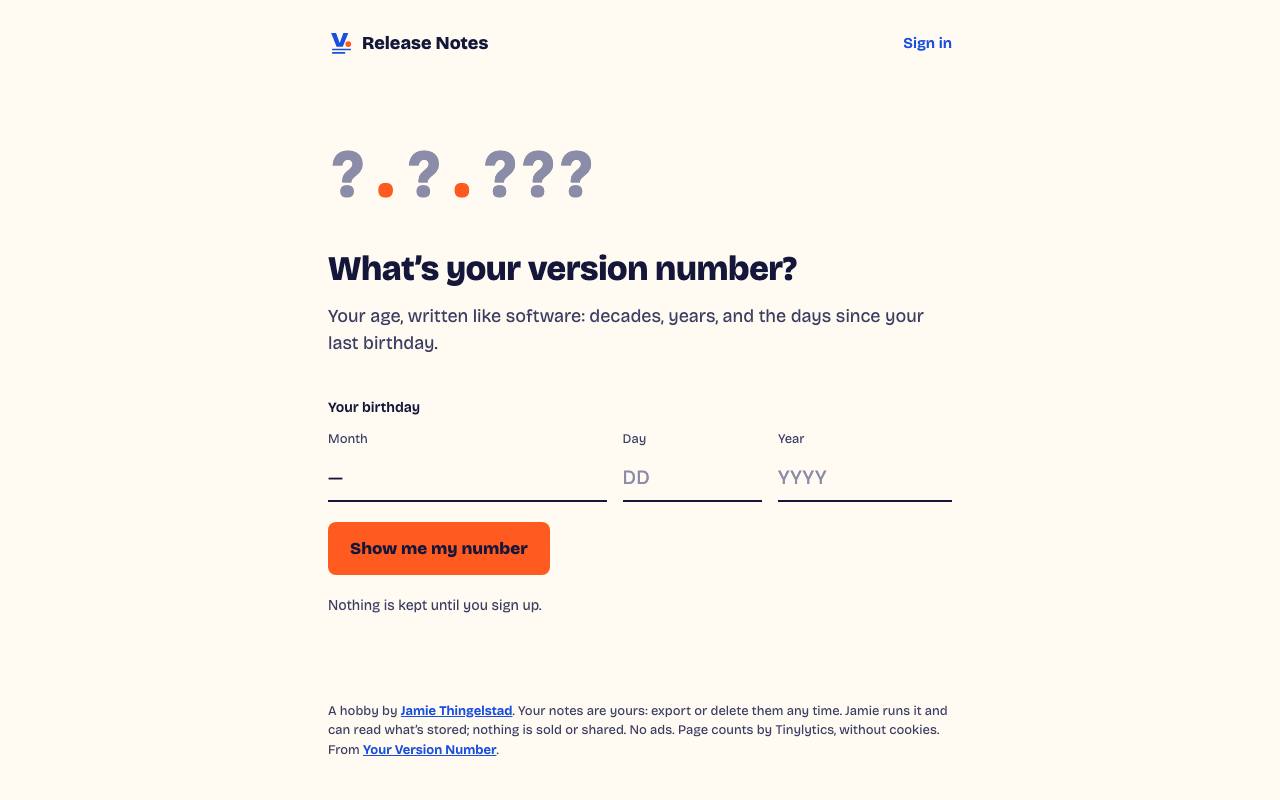 The front page of notes.yourversionnumber.com on Oct 20, 2026