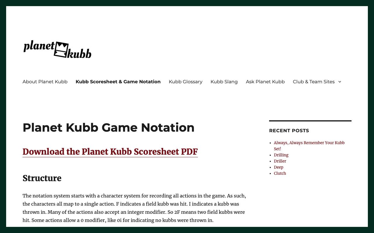 The front page of planetkubb.com on Oct 20, 2026