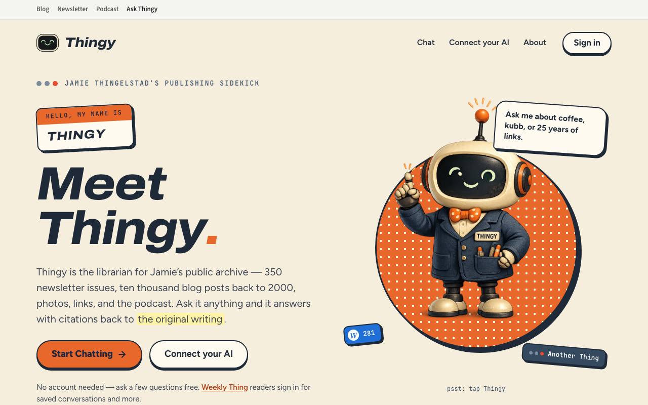 The front page of thingy.thingelstad.com on Oct 20, 2026