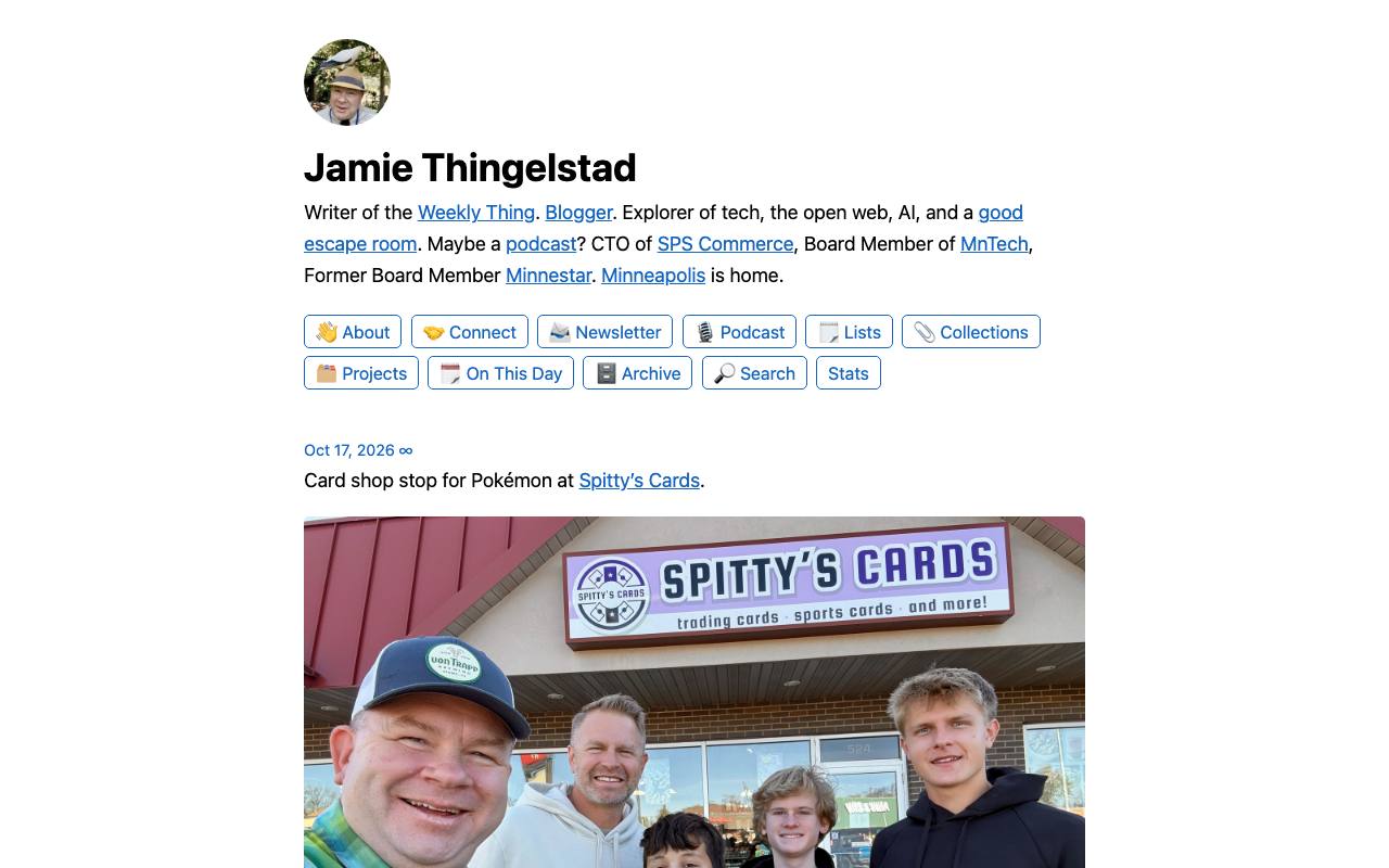 The front page of www.thingelstad.com on Oct 20, 2026